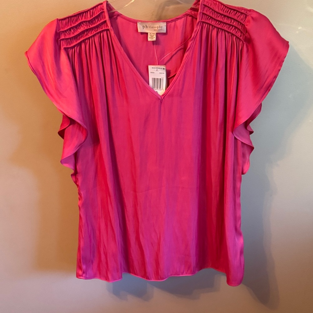 Philosophy Paris Pink Ruffle Sleeve Blouse